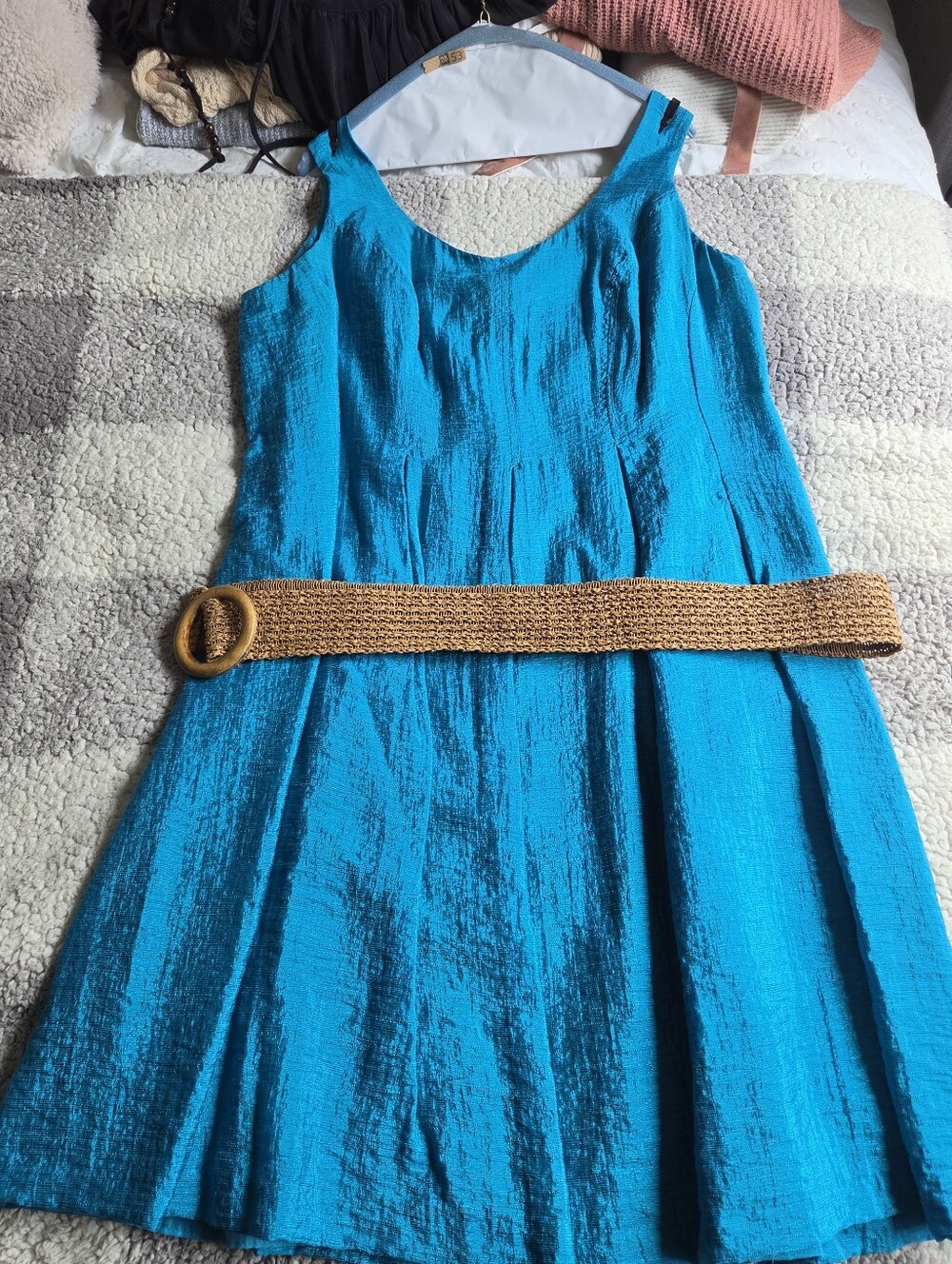 Nine West Teal Textured Fit & Flare Dress With Belt Size 16